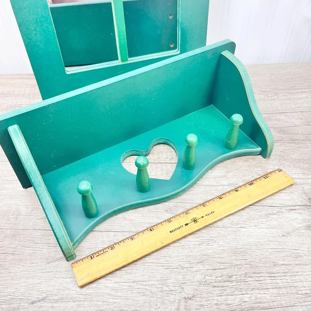 Green Wooden Heart Shelf and Mirror Set - Vintage‎ Cottagecore Decor